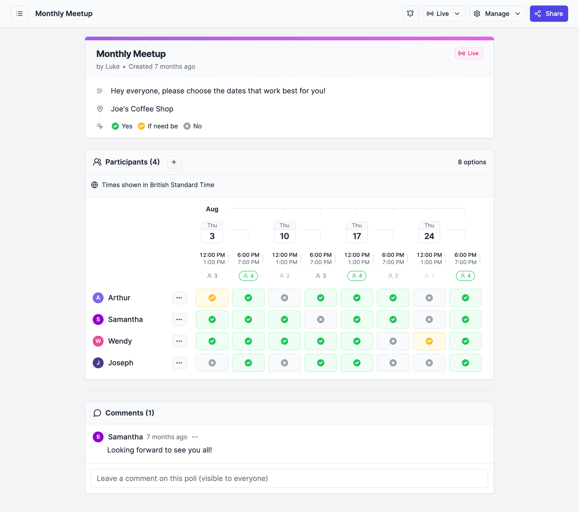 Availability Poll Streamline Scheduling with Rallly